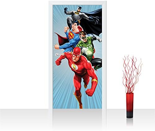 Photo wallpaper Door | MARVEL Batman Superman Flash Green Lantern Cartoon | self-adhesive PREMIUM PLUS 35.8"W by 83"H (91x211cm) | "no. 1172" by liwwing (R) | Photo Wall Mural Posters &amp; Prints