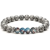 Kartini Studio Natural Stone Bracelet for Men, Gift Idea for Man, Men's Bead Bracelet, Grey Jasper and Blue Jasper Jewelry for Man