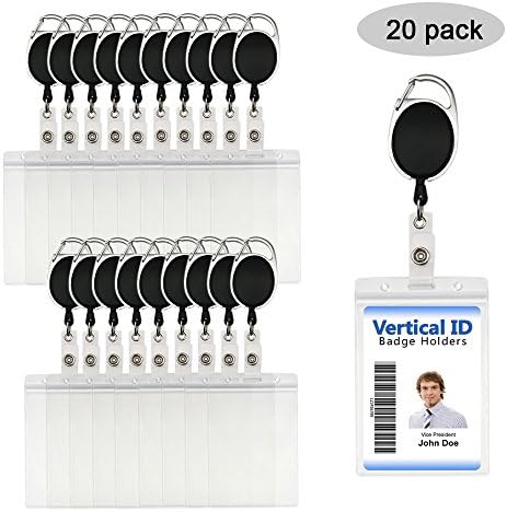 20Pack Retractable Badge Holders with ID Card Holders -Badge Reels w/Carabiner Clip -Vertical Badges by Cypes
