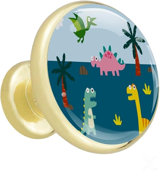 Dinosaurio amarillo de dibujos animados oro 4 perillas de muebles