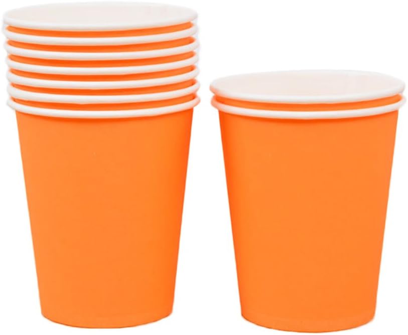 Mackur Paper Drinking Cups Disposable Tableware for Party Disposable Paper Cups Hot Drinks Cold for Parties Paper Cups for Hot Drinks 250 ml Pack of 10, Paper, Orange, 250 ml
