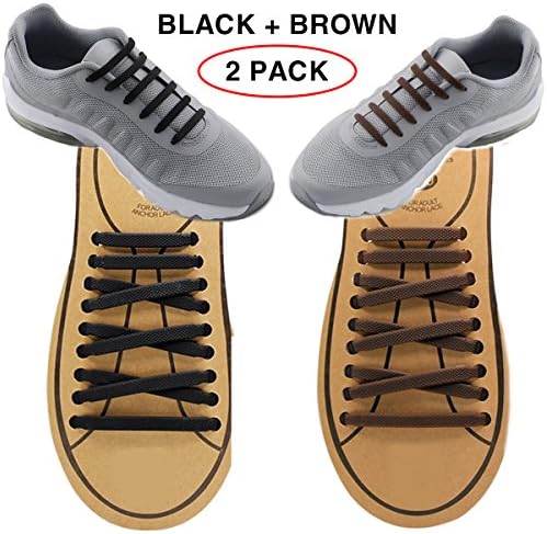 Extra No Tie Shoelaces for Men and Women - Best in Sports Fan โ Waterproof Silicon Flat Elastic Athletic Running Shoe Laces with Multicolor for Sneaker Boot Board Shoes and Casual (Black + Brown)