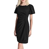 DKNY Womens Ruched Side V-Neck Short Sleeve Dress