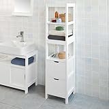 Haotian FRG126-W, White Floor Standing Tall Bathroom Storage Cabinet with 3 Shelves and 2 Drawers,Linen Tower Bath Cabinet, Cabinet with Shelf,30x30x144cm