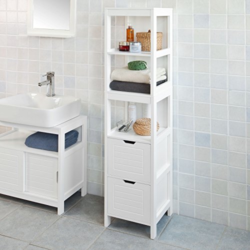 Haotian FRG126W, White Floor Standing Tall Bathroom Storage