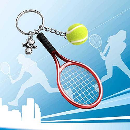 CHOORO Tennis Player Gifts 3D Mini Tennis Racket and Tennis Ball Keychain Set Tennis Gift for Tennis Lovers/Tennis Team/Tennis Coach (Tennis red)