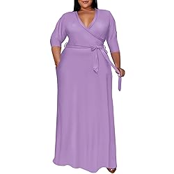 Runwind Plus Size Dress for Women 3/4 Sleeve V Neck