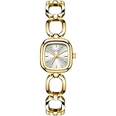 CARLIEN Gold Petite Vintage Square Analog Quartz Watches for Women Steel Adjustable Strap Tool Included Waterproof Dress Wristwatch