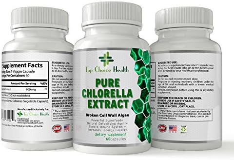 Chlorella Extract 100% Pure Natural Detox And Cleanse - Metabolism - Boost Immune System - Helps With Fatigue - Dietary Supplement - Skin Care - Lowers Cholesterol - 60 Capsules