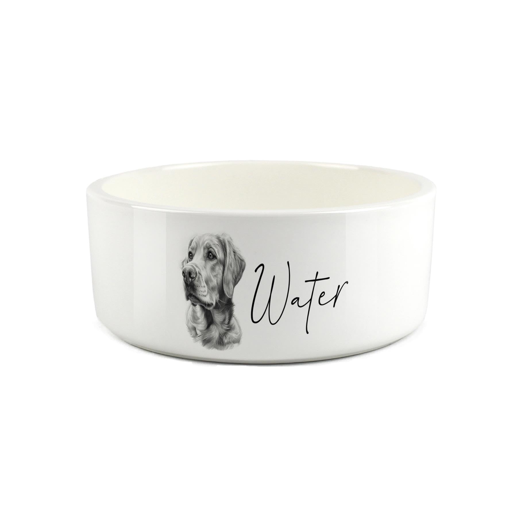 Golden Labrador Pet Bowl - Black & White Portrait Large Ceramic Water Bowl - White Water Dish For Dogs