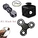 3 Pack Fidget Spinner Toys,Hybrid ceramic bearing Fidget tri-Spinner,Hand Double-Spinner Metal,Fidget Cube for killing time and stress reducer (All Black Set)