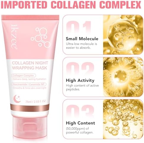 Collagen Night Wrapping Mask, Maschera al Collagene Viso Coreana Maschera Viso Peel Off per Migliorare L'elasticità Della Pelle, Idratare, Levigare eRassodare Durante la Notte