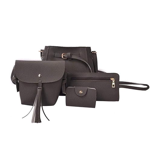 asiproper 4pcs/set Tassel Shoulder Purse PU Leather Women Crossbody Satchel Bags Clutch Card Holder