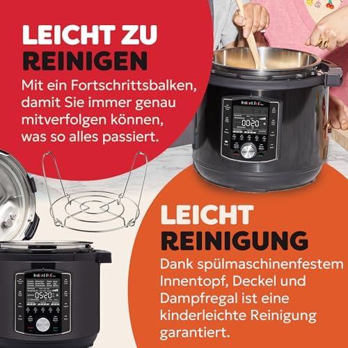 Pro 10-in-1-Elektro-Multikocher 1200 W, 5,7 L – Schnellkochtopf, Schongarer, Reiskocher, Dampfgarer, Sautierpfanne, Sterilisator, Joghurtbereiter, Sous Vide Gerät – Schwarzer Edelstahl
