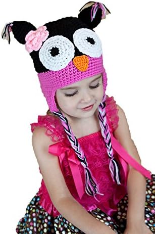 Hairbows Unlimited Hot Pink Black Owl Animal Crochet Beanie Hat