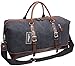 Iblue Unique Designed Handle Genuine Leather Trim Overnight Weekender Bag Canvas Shoulder Travel Duffel Gym Tote#B003