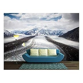 Snow Covered Mountains Under Cloudy Sky - Removable Wall Mural | Self-Adhesive Large Wallpaper - 66x96 inches