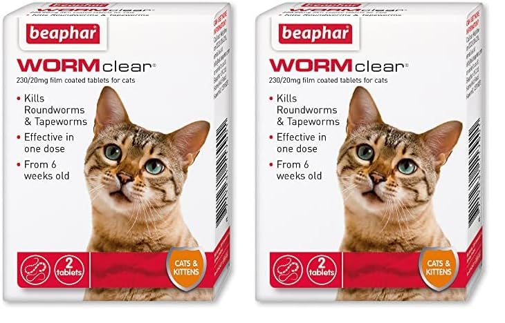 Beaphar | WORMclear® Tablets for Cats | Kills All Common UK Intestinal Worms (Roundworms & Tapeworms) | Vet Strength Treatment | Meat-Flavoured | 2 Tablets (Pack of 2)