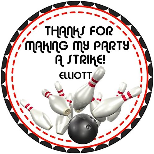 Red, Black And White Bowling Birthday Party Stickers Or Favor Tags