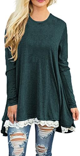 POZON Women's Long Sleeve A-line Lace Stitching Trim Casual Dress (XL, P Green Lace)