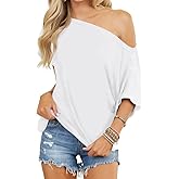 LEEDYA Off The Shoulder Tops for Women Summer Short Sleeve Oversized Shirts Casual Loose Batwing Tunic Top Fashion Clothes