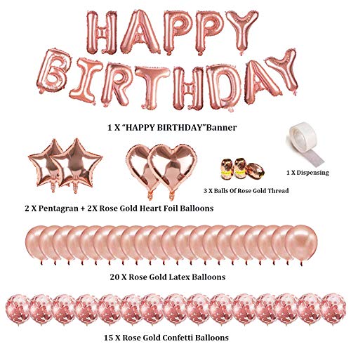 Rose Gold and Pink Happy Decor Birthday Party Hanging Garland Set with Banner for Women and