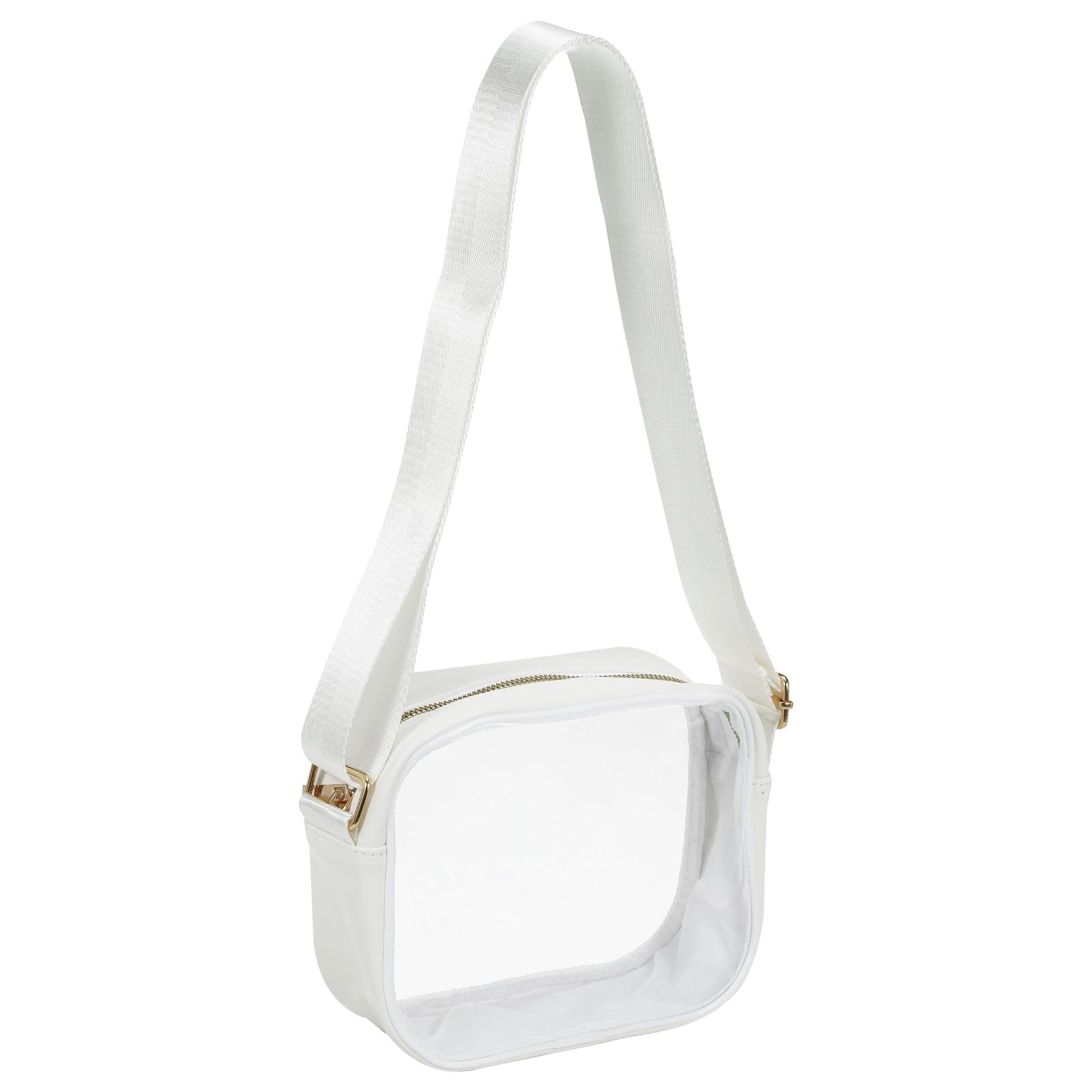 PATIKIL 7.5"x6" Clear Crossbody Bag with Shoulder Strap, Stadium Approved PVC Transparent Purse Bag for Sports Events Concerts Festivals, White