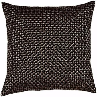 Designer Black Polyester Manmade Silk Jacquard with Slub Tafetta Decorative Throw Pillow Cushion Cover (18" x 18 ")