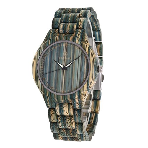 Ideashop Men s Bamboo Wooden Watch Colorful Dark Green Bamboo Strap Japanese Quartz Movement Casual Watches (Mens)