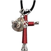Show Me Country Red Horseshoe Nail Cross Necklace w/Hat Charm