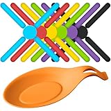 6 Pack Non-slip Foldable Silicone Trivets, SourceTon Collapsible Cross Design Silicone Trivets in Cute Colors, Silicone Pot Holder, Hot Pad, Pot Holder, Free Bonus Spoon Rest/Balloon Whisk Rest