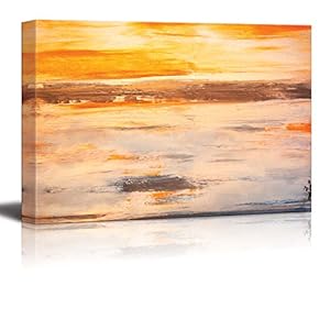 Gold and Brown Textured Stripes Creating a Sunset Over a Cream Background - Canvas Art Home Art - 12x18 inches