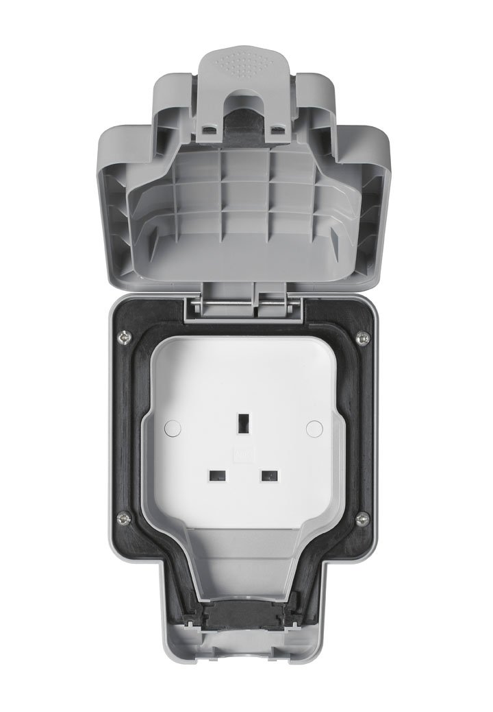 MK Masterseal Plus K56480GRY 13 amp 1-Gang Unswitched Socket , Grey