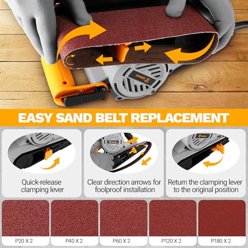 Belt Sander Corded: DEKOPRO 8.4A Belt Sander with Dust Bag & 2 Metal C Clamps, 1010W 3×21-Inch Power Belt Sanders with Variable-Speed Control for Woodworking