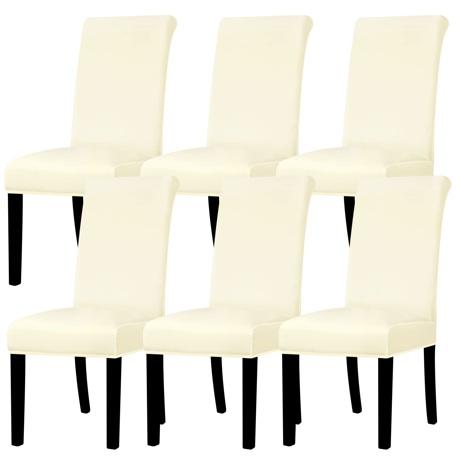 Lellen Dining Chair Covers Set of 6, Stretch Chair Covers Dining Chair Slipcovers Removable Washable Reusable Home & Kitchen Decor Protector Dining Room Chair Covers,Cream