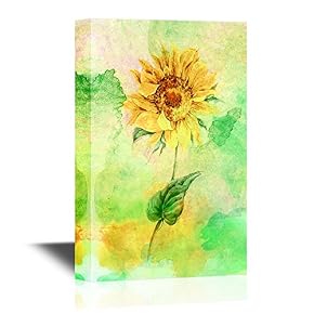 Leaf and Floral Abstract Sun Flower on Watercolor Style Background