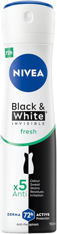 Spray antitranspirante preto e branco fresco, 150 ml