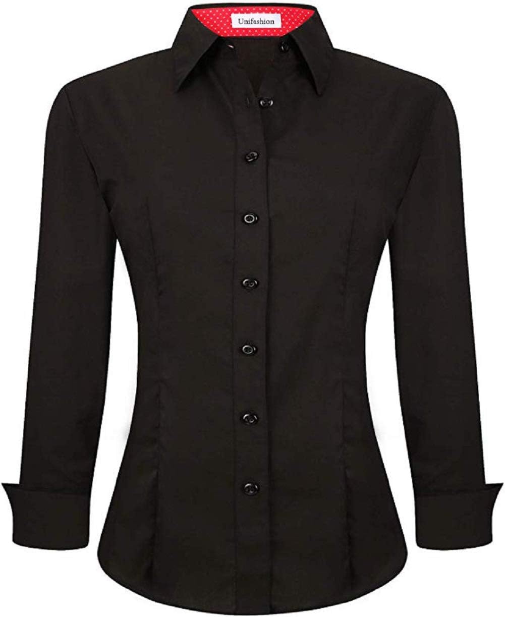 UniFashion Womens Button Down Stretch Dress Shirts Long Sleeve Regular Fit Cotton Office Blouse Shirts