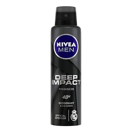 NIVEA MEN Deep Impact Freshness Deodorant, 150ml for 48h Freshness with Black Carbon