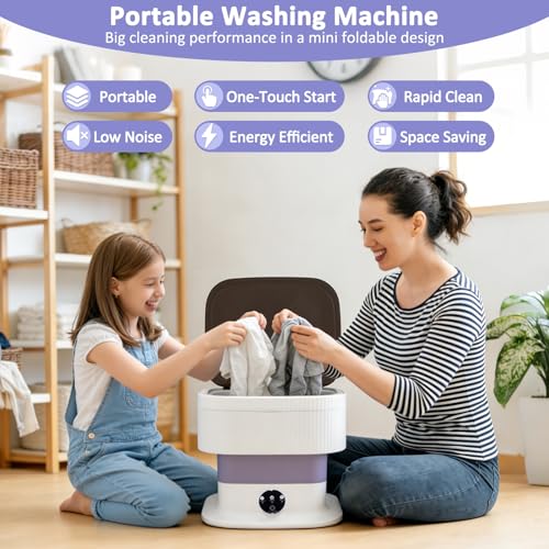 Mini Lavadora Portátil Plegable de 10L, Lavadora Compacta con 3 Modos de Lavado y Cesta de Centrifugado Extraíble, Residencias de Estudiantes, Acampadas y Viajes