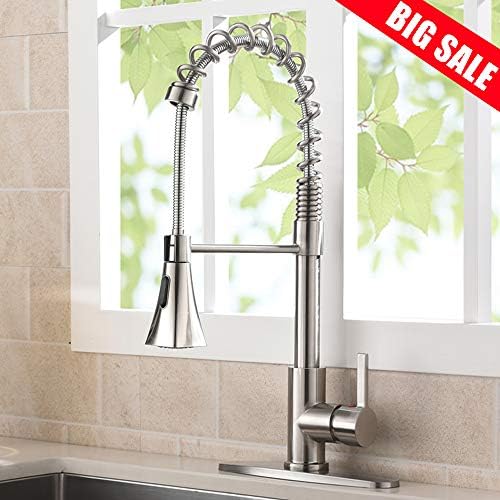 VAPSINT Modern Spring Pull Down Sprayer Single Handle Brushed Nickel Kitchen Faucet, Pull Out Kitchen Sink Faucets with Two Function