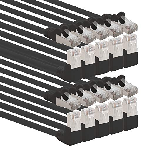 1aTTack.de 366280 Cat.6 Netzwerkkabel Winkel 90 Grad 10m - schwarz - 10 Stück - Cat6 Patchkabel (SFTP PIMF) 1000Mbit/s Rj 45 Stecker - 10 x 10m Meter