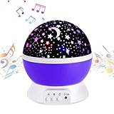 Projection Lamp Music Light Rechargeable Stars Projector Warm Night Lamp,Rotating and Changing 9 Colorful Light With 12 Soft Songs,Best Lamp for Babies Children, Nursery room Purple