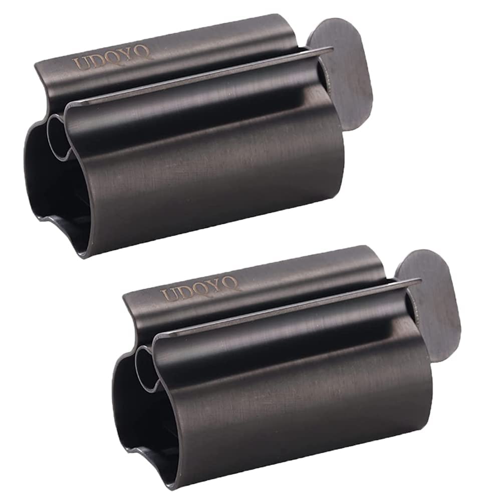 Toothpaste Squeezer 2 Pack - Metal Tube Squeezer Stainless Steel Tube Wringer UDQYQ Toothpaste seat Holder Stand (Matte Black) — image 1