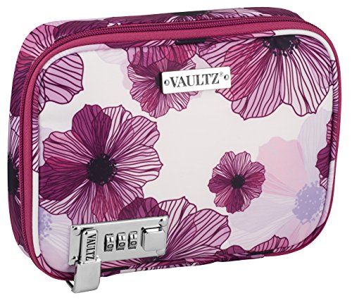 Vaultz Locking Everyday Case for Cosmetics Storage, Purple Floral (VZ03750)