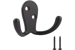 �鶹�� Basics Small Double Prong Robe Hook, Flat Black, 5-Pack