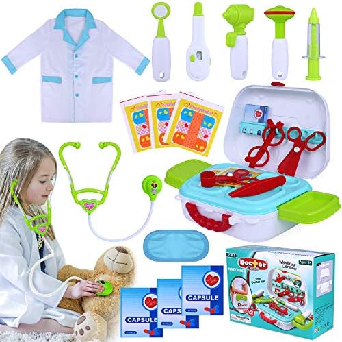 Amazon.com: INNOCHEER - Juego de 20 piezas de juguetes médicos Pretend-n-Play con disfraz de médico de Roleplay y funda de transporte para niñas y niños a partir de 3 años: Toys \u0026
