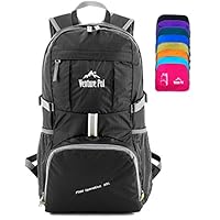 Venture Pal Ultralight Lightweight Packable Foldable Travel Camping Hiking Outdoor Sports Backpack Daypack (Black)