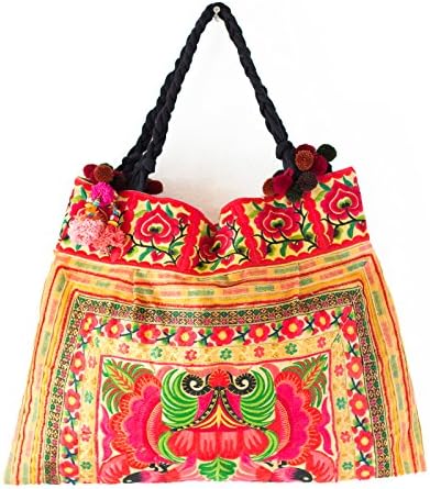 Changnoi Unique Hmong Hill Tribes Tote Bag Embroidered Fabric Large Size