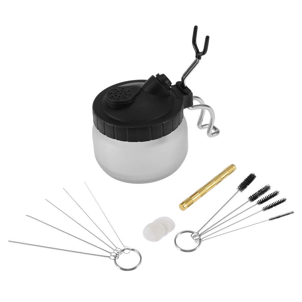 Airbrush Cleaning Pot with Holder, Airbrush Gun Cleaning Kit with Cleaning Bottle 5 Clean Brush 5 Clean Needle 1 Wash Needle 3 Filters